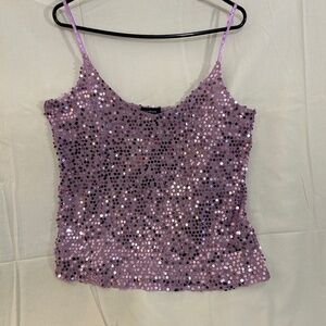 Purple Sequinned Spaghetti Strap Top Size Large from Le Chateau NWT
